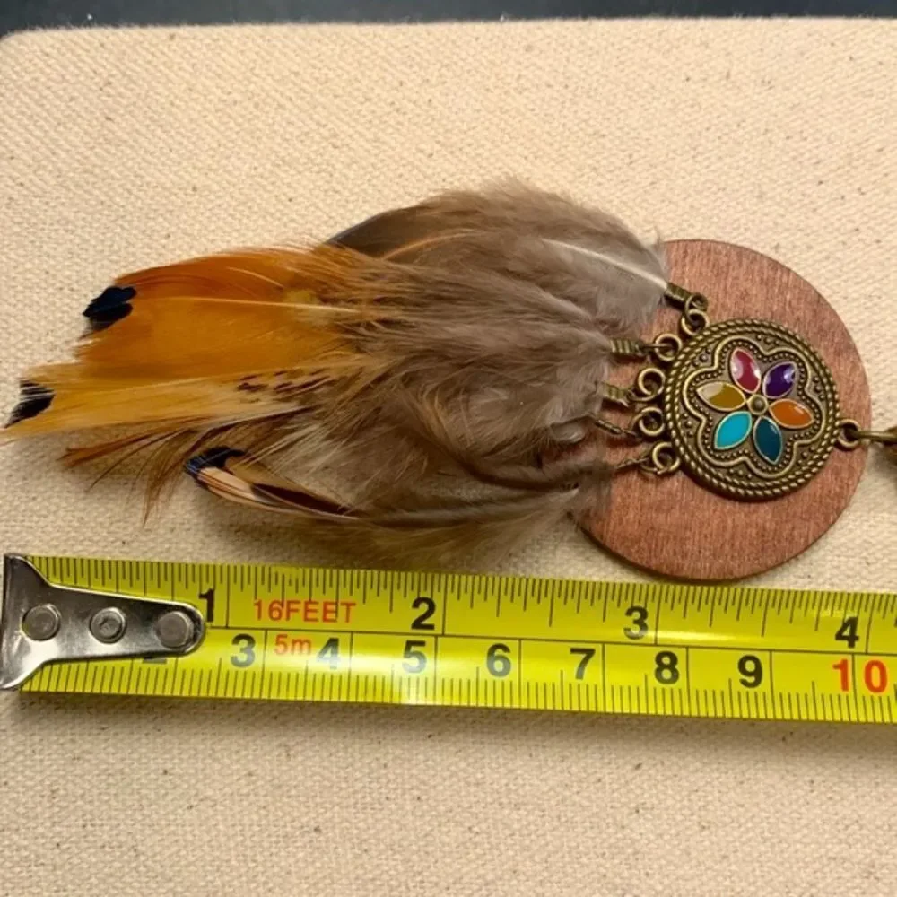 Nomad Wood Enamel Feather Pendant Necklace in Bronze Tone